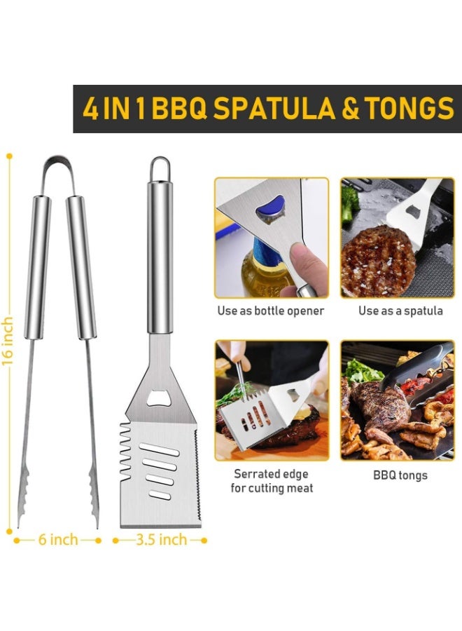 بلومنغ تايم مجموعة ملحقات شواء متينة مكونة من 34 قطعة - طقم أدوات شواء خارجية من الفولاذ المقاوم للصدأ مع حقيبة حمل، وقفازات مقاومة للحرارة، وأسياخ، وحوامل ذرة للتخييم، والفناء الخلفي، وكهدية - Image 3